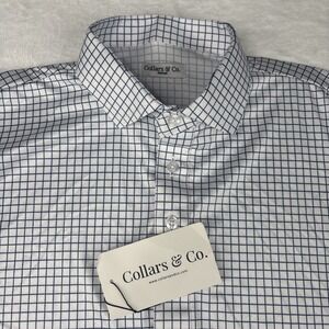 Collars and Co NWT Semi-Spread Collar Polo Thin Navy Check - Size Medium